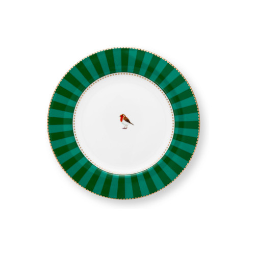 Pip Studio Love Birds Emerald-Green plato de pan rayas 17 cm