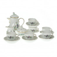 Meissen Neuer Ausschnitt - Indische Fels- Blumen- und Vogelmalerei 125 bunt mit Goldrand Servicio de espresso para 6 personas 15 piezas