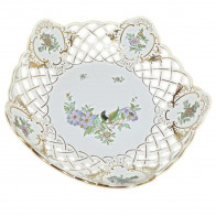 Meissen Neuer Ausschnitt - Indische Fels- Blumen- und Vogelmalerei 125 bunt mit Goldrand Tazón con apertura 19 cm