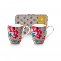Pip Studio Blooming Tales Khaki Becher mit Henkel XL Set 2-tlg. 0,45 L