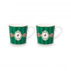 Pip Studio Love Birds Emerald-Green Kaffeetassen Set 2-tlg. streifen 0,19 L