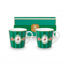 Pip Studio Love Birds Emerald-Green Teetassen Set 2-tlg. streifen 0,30 L