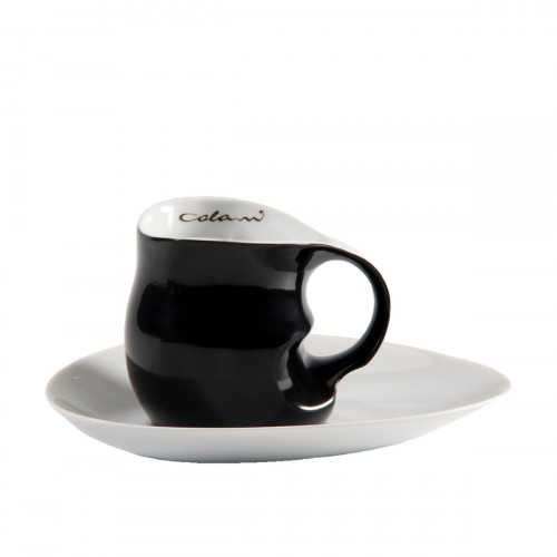 Luigi Colani Ab ovo Black & White Kahvi/cappuccino-kuppi ja aluslautanen, 2-osainen