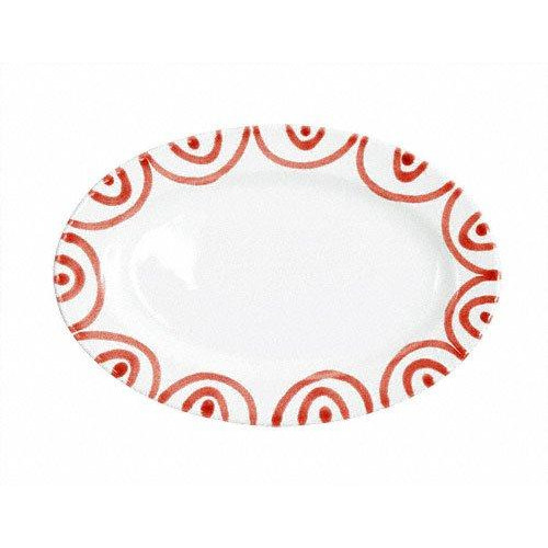 Gmundner Keramik Rotgeflammt Ovaali lautanen lipulla Gourmet 21x14x2,1 cm