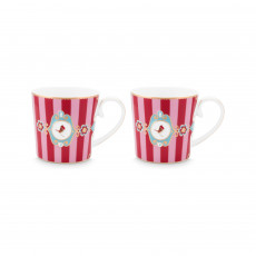 Pip Studio Love Birds Red-Pink Kaffeetassen Streifen Set 2-tlg. 0,19 L
