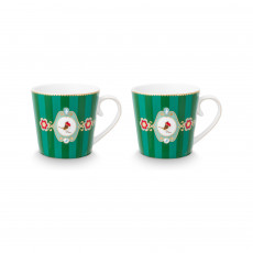 Pip Studio Love Birds Emerald-Green Teetassen Set 2-tlg. streifen 0,30 L