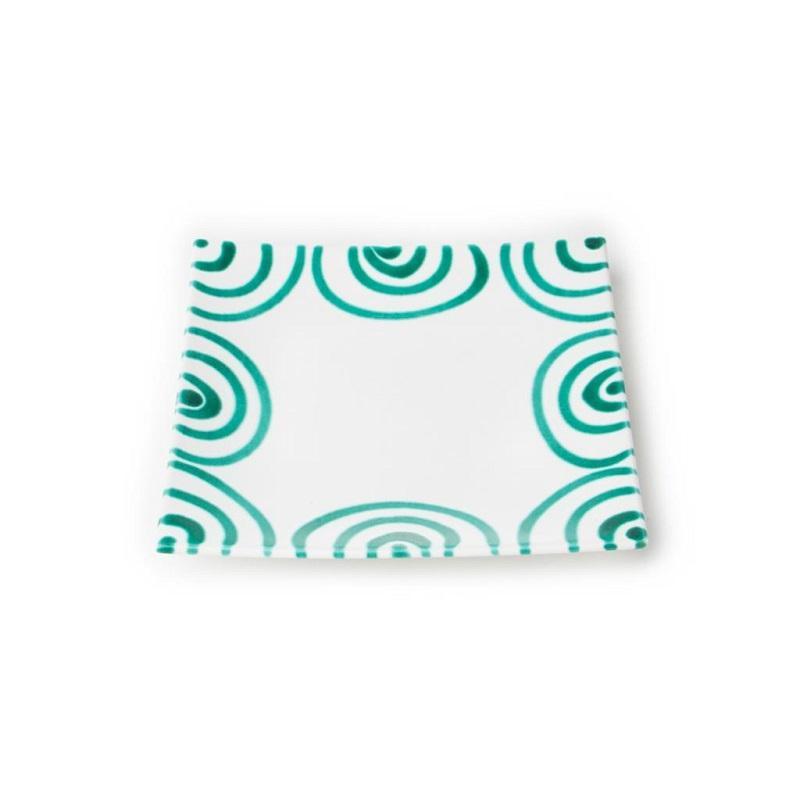 Gmundner Keramik Grüngeflammt Dessert plate / breakfast plate 20x20x2.6 cm