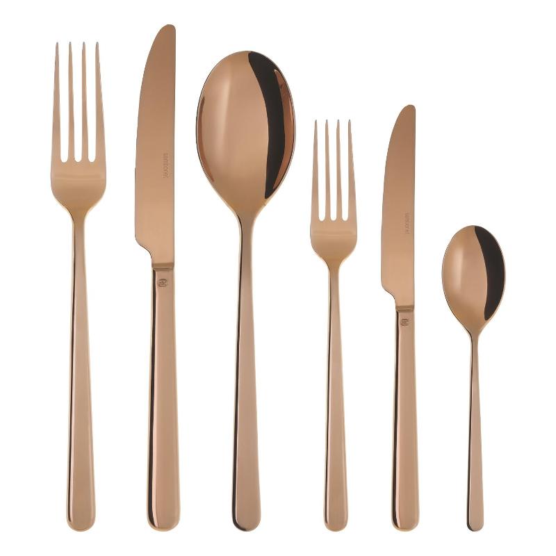 Sambonet Linear - Edelstahl / PVD Kupfer Cutlery set 36 pcs. Full tang / Monoblock