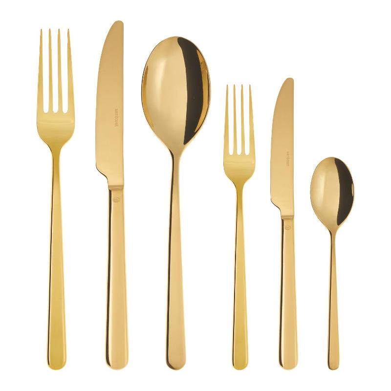 Sambonet Linear - Edelstahl / PVD Gold Cutlery set 36 pcs. Full tang / Monoblock