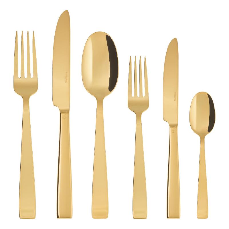 Sambonet Flat - Edelstahl / PVD Gold Cutlery set 36 pcs. Full tang / Monoblock
