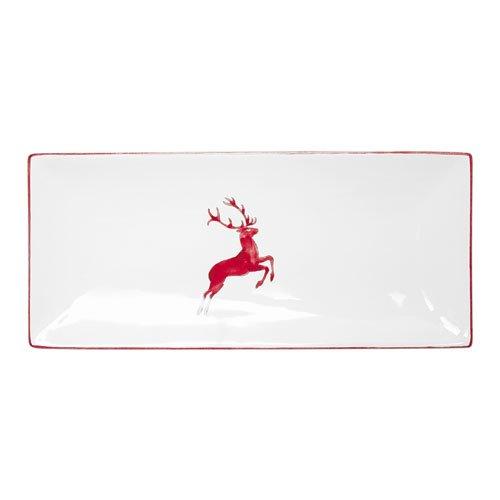 Gmundner Keramik Rubinroter Hirsch Platte rechteckig 36x15x2,8 cm Rubinroter Hirsch 0318PLRE36